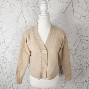 Frank and Oak Beige Yak Wool Button Front Cropped Cardigan